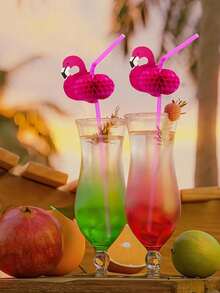 10-100pcs Honeycomb Flamingo Pineapple Decorative Paper Straws, Vibrant Flamingo-Shaped Plastic Straws For Hawaiian Beach Party Decorations, Colorful Tableware, And Fun Holiday Celebrations - Durable, Reusable, And Easy To Clean - Perfect For Outdoor Events And Themed Parties - Multicolor - View 2