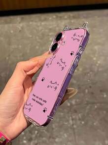 1pc Cat Paw & Waving Cat Graphic Transparent Soft Phone Case With Cat Ear Design, Airbag Shock-Proof, 1.5mm Thickness TPU Case With Lanyard Hole Compatible With IPhone 16/16Pro/16Plus/16Promax/15Promax/11/12/13/14/15Plus/15Pro/14Pro/13Pro/16E