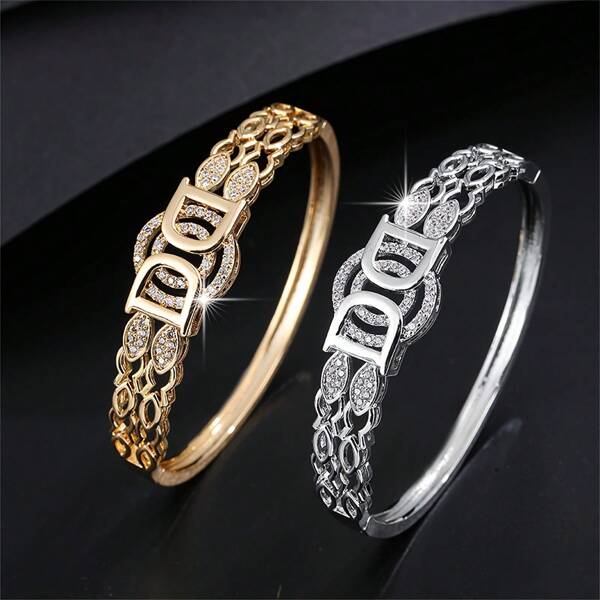 1 pieza Pulsera brazalete de lujo con circonita cúbica ornamentada, estilo europeo y americano a la moda