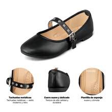 WEIDE Zapatos de Ballet con Detalles de Metal - Silueta Redonda Suave para Baile Latino/Usos Diarios Mujer - Negro - Ver 8