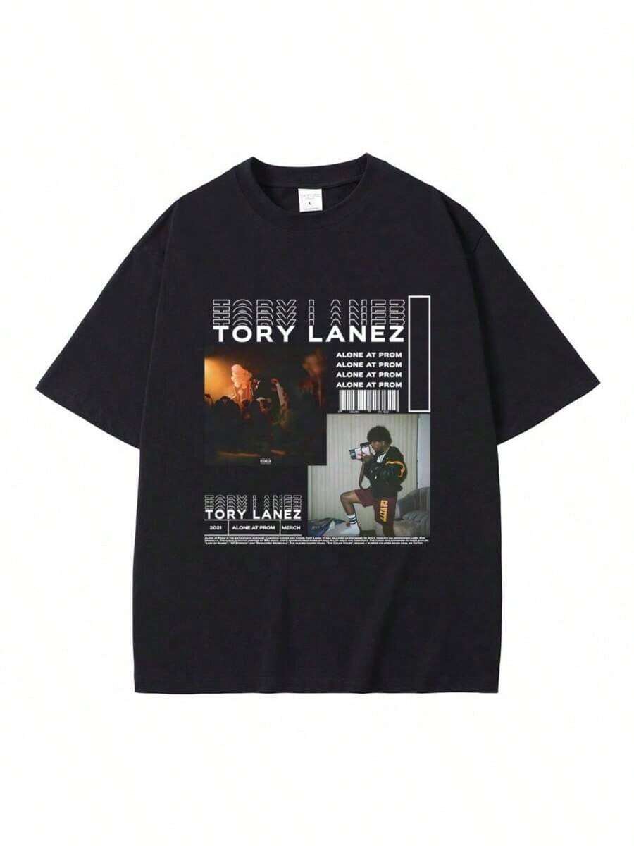 Rapper Tory Lanez Alone At Prom Music Album Graphic Print T-Shirt Men Women Hip Hop Rap Oversized Tshirt Male Vintage T Shirts -Versatile Basic T-Shirts,Street Style,Artistic Expression - 黑色 - 查看 1