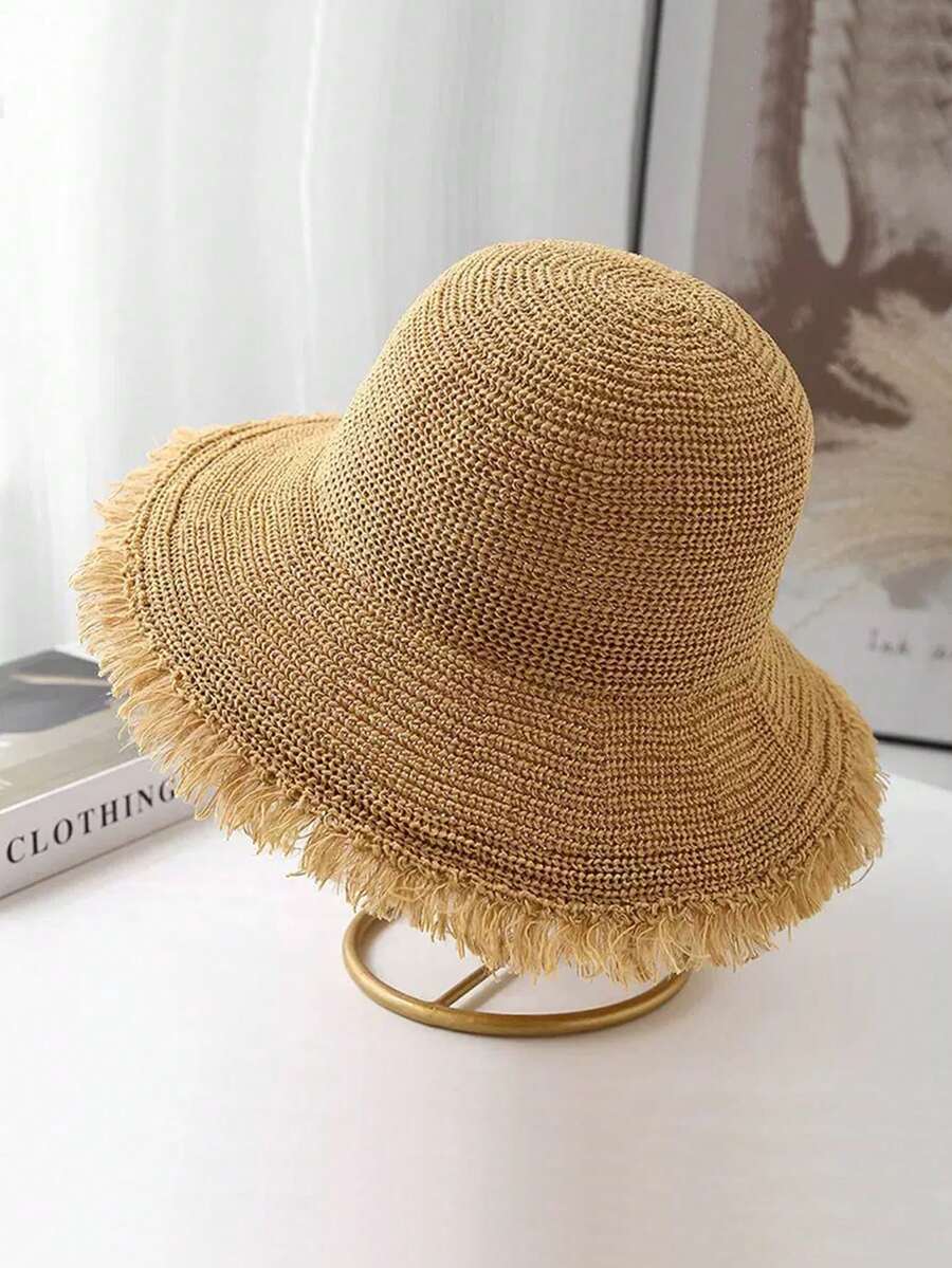1 chiếc mũ rộng vành chống nắng cho nữ, thích hợp cho kỳ nghỉ biển, mùa xuân/hè.