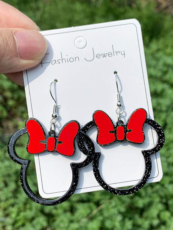 Disney 1 Pair Disney Mickey Mouse Bow Creative Acrylic Combination Cute Sweet Earrings, European & American Minimalist Style, Suitable For Women Daily Wear
