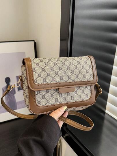 Fashion Casual Versatile Large Capacity Double-Layer One Shoulder Crossbody Bag, Retro Design High-Quality Snap Closure Small Square Bag For Women
