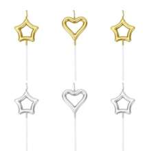 Vela Bolo Cupcake Coração Estrela Metalizado Aniversário Com 3 Unidades - Prata - Visão 5
