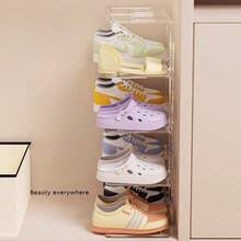 3pcs 4-Grid Transparent Shoe Rack, Acrylic Shoe Storage Rack, Suitable For Various Room Types