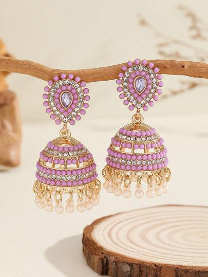 1 对时尚耳环 - 优雅奢华的方晶锆石和人造珍珠点缀泪珠形金色流苏耳环，波西米亚风格珠宝适合女性日常佩戴、节日、婚礼和派对/珠宝礼物