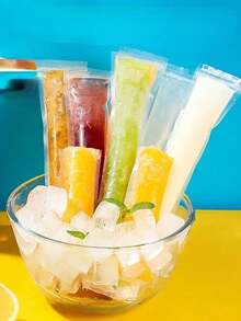 清凉夏日必备：50个果汁、泥浆、冰淇淋、水果冰淇淋冰棒袋、用于自制冰淇淋和食品包装的可密封储物袋、派对厨房礼品袋、一次性棒棒糖冰袋、碎冰袋和自封透明棒棒糖冰袋