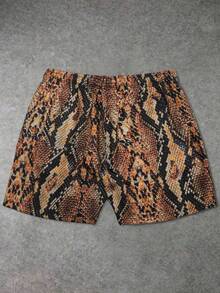 Men's Snake Skin Print Drawstring Waist Beach Shorts - Apricot - View 3
