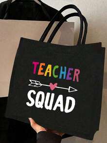 Teacher Appreciation Gift- Large Capacity Fashion Tote Bag With "Battery Life Of A Teacher" Print, Cosmetic Bag, Lining, And No Closure - Perfect For Educators And School Staff - Black - View 3