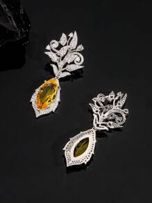 oudina 1 Pair Luxurious Zirconia Yellow Teardrop Earrings, Suitable For Women Everyday Wear