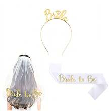 Bride To Be Sash And Hen Party Accessories Kit - Includes Sash, Tiara, Bride Veil With Comb, Ideal For Bridal Showers, Bachelorette Parties, And Weddings - Perfect For Brides-To-Be,3 Packs