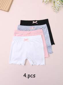 4pcs/Pack Baby/Toddler Girls Cute Minimalist Ruffle Hem Safety Shorts, Can Be Worn Outerwear