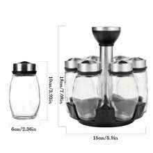7pcs/Set Spice Jar Set Rack Glass Organizer Rotating Glass Seasoning Sugar Pepper Bottles Salt Shakers Holder Kitchen Storage Rack