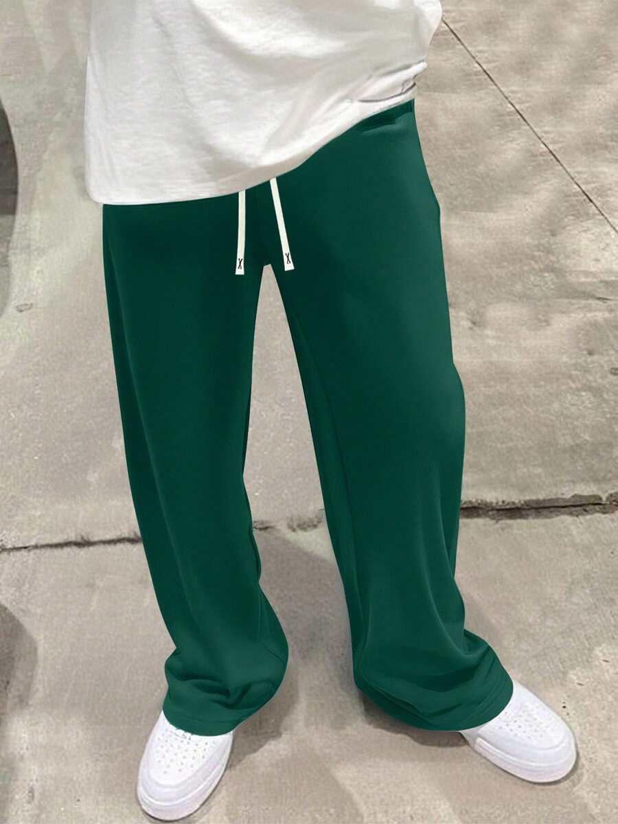 Men's Knitted Straight-Leg Pants, High Street Versatile Casual Loose Fit Sweatpants, Lightweight Suitable For Spring, Autumn & Summer