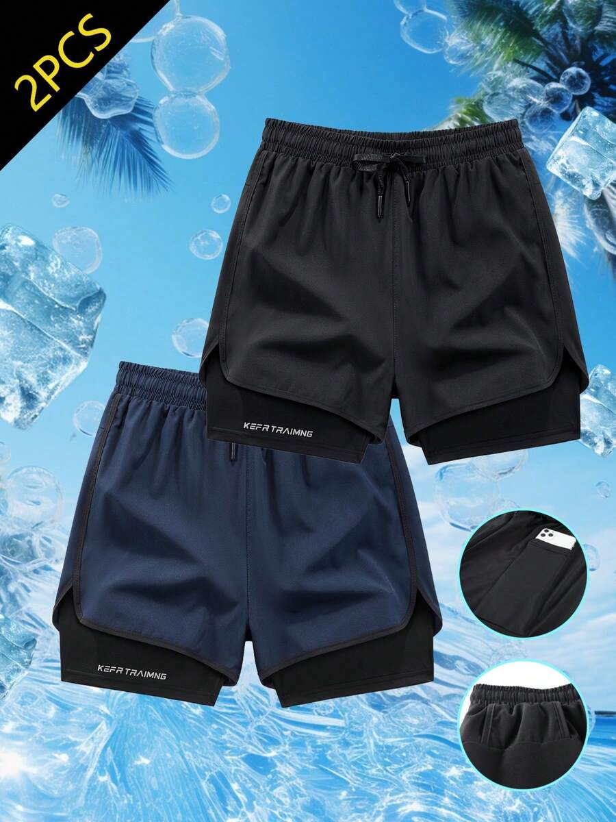2pcs/Set Summer Sports Shorts Set, Quick-Dry & Breathable, Lightweight & Comfortable, Suitable For Fitness Training, Running, Casual Wear, Simple & Versatile In Multiple Colors - Multicolor - View 1