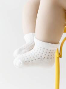 6 Pairs Infant Baby Solid Color Breathable Mesh Socks, Suitable For Baby To Wear In Spring And Summer
