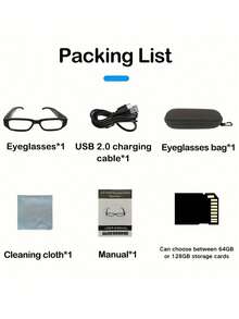 Yakison 1080P HD Video Glasses, Camera Glasses, Smart Glasses, HD Computer Network Camera, Long Battery Life, Suitable For Cycling, Driving Sports Cars, Hiking, Fishing, Coastal Beaches, Tourism, Equipped With Storage Card, Versatile Black,Includes 128GB Memory Card - Nhiều màu - Xem 11