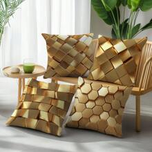 4pcs Simple Gold Geometric Cube Pattern Throw Pillow Covers, Soft Peach Skin Velvet Single Side Printed, 45*45CM Cushion Covers Suitable For Room Decoration, Indoor Sofa Living Room Decor, Party Decoration, Decorative Pillow Gift