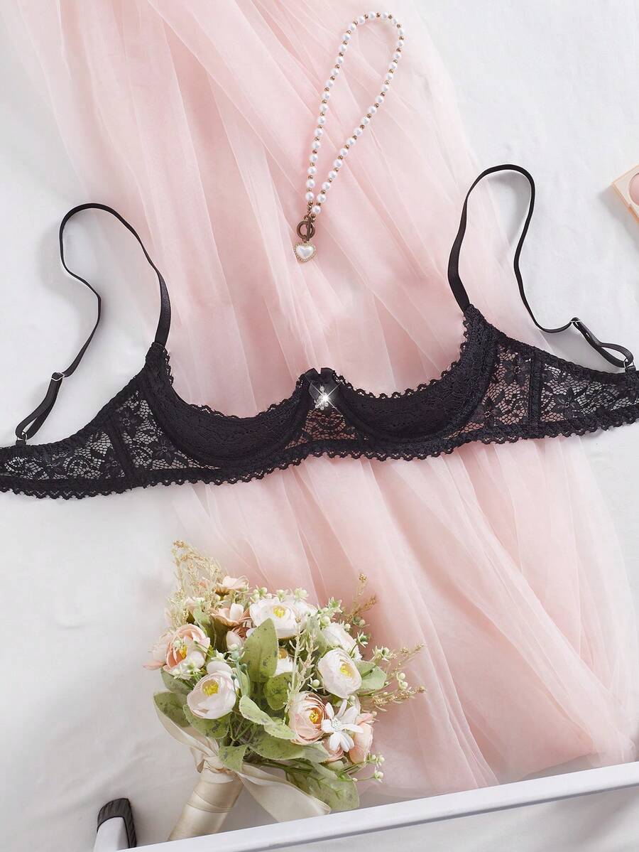 Sexy Lingerie, Romantic Black Sheer Bra. Unique Design, Ignites Endless Imagination, Exudes Romantic Ambiance - Black - View 1