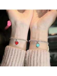 1 Piece 925 Sterling Silver Bead Chain Heart-Shaped Pendant Bracelet For Women Street Versatile Fashion Designer Jewelry Party Wedding Adjustable Length - Beaded Bracelet - View 4