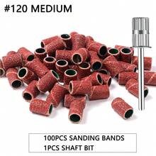 100pcs Brown Sandpaper Bands + 1pc Electric Nail Drill Bit, Nail File Cutter, 120# 180# 240# Grit