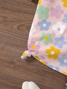 Camiseta de cuello redondo de manga corta con estampado floral para niñas, blusa casual para niños