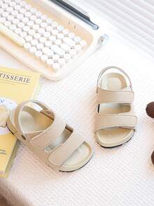 Summer Kids Hook And Loop Adjustable Toe Open Sandals, Comfortable Versatile Casual Indoor/Outdoor Beach Slippers - Beige - View 4