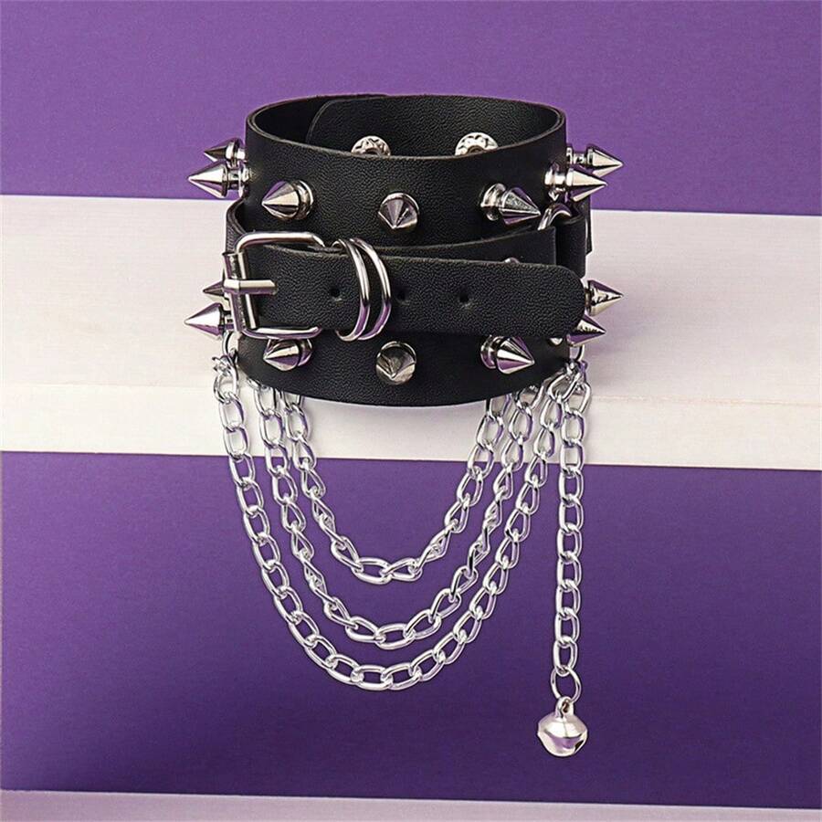 Fashion Gothic Punk PU Leather Studded Spikes Rivet Wide Cuff Bracelet ...