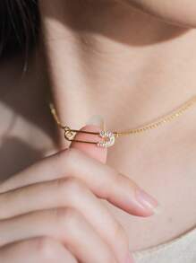 Leicht luxuriöser, schicker 925er Sterling Silber 18K vergoldeter Zirkonia Pin Anhänger Halskette für Damen zum täglichen Tragen