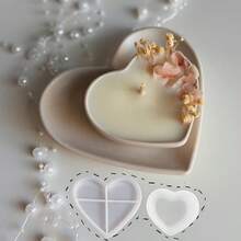 2 件树脂铸造模具套装，心形 DIY 托盘硅胶模具，石膏蜡烛容器模具，适用于手工家居装饰工艺品