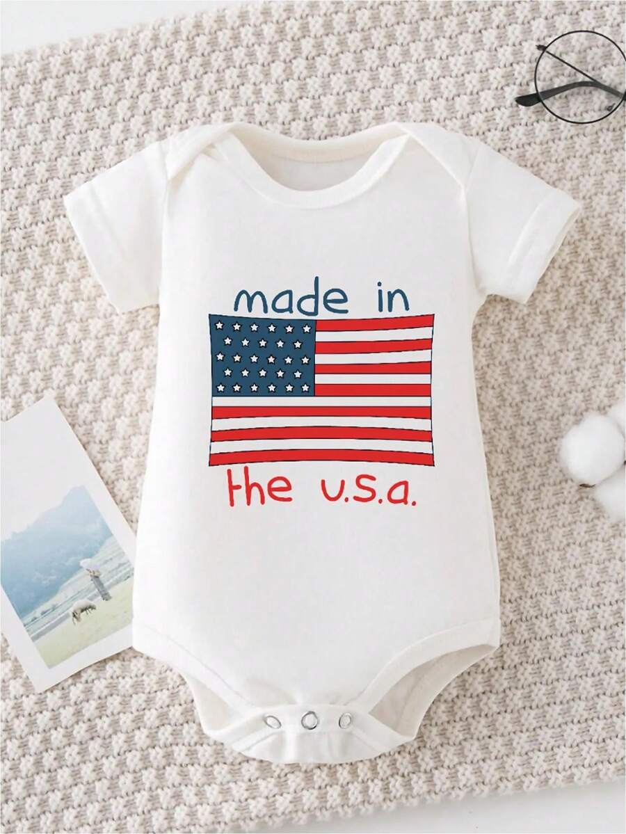 AYJK7 MADE IN THE USA Print Funny Newborn Boys Clothes 100% Cotton Triangle Jumpsuit, Casual Comfortable Short Sleeve Baby Romper - trắng - Xem 1