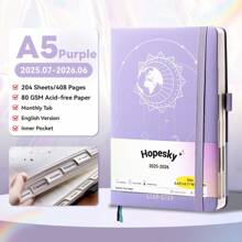2025- 2026 English Planner, A5 Starry Sky Cover, With Annual /Monthly /Weekly/Daily Plan, 204 Sheets /408 Pages, Purple/Blue/Black/Pink/Gray, Suitable For Students Back To School And Office