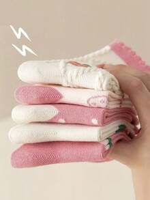 10 đôi tất cotton dài đến bắp chân họa tiết dâu tây và hoa cho bé gái, tất thường ngày thoáng khí thoải mái cho mọi mùa - Nhiều màu - Xem 7