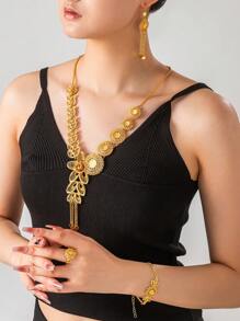 Set de 4 piezas de joyería de mujer estilo Dubai en color dorado, incluye collar de 24K, de aleación de cobre, joyería de estilo saudí