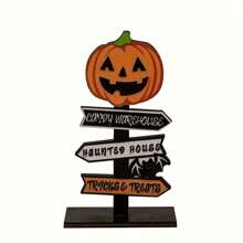 Modernes hölzernes Schreibtischschild für Halloween – hölzernes Kürbisdekor mit witzigem Spruch, geeignet als Dekoration für Zuhause und Partys, hölzernes Standrequisit, englischer Text, Mehrzweck-Feiertagsdekoration