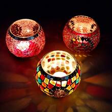 3-Piece Set Of Gorgeous Handmade Turkish Moroccan Mosaic Glass Candle Holder - Colored Tabletop Candle Holder With Star And Moon Design, Handmade Pen Holder, Potted Flower Plate, Makeup Storage, Candle Container For Romantic Dinner, Wedding Anniversary, Birthday, Party Decor, Home Decor And Multicultural Festivals Including Christmas, New Year, Diwali And Three Kings Day - Multicolor - View 8