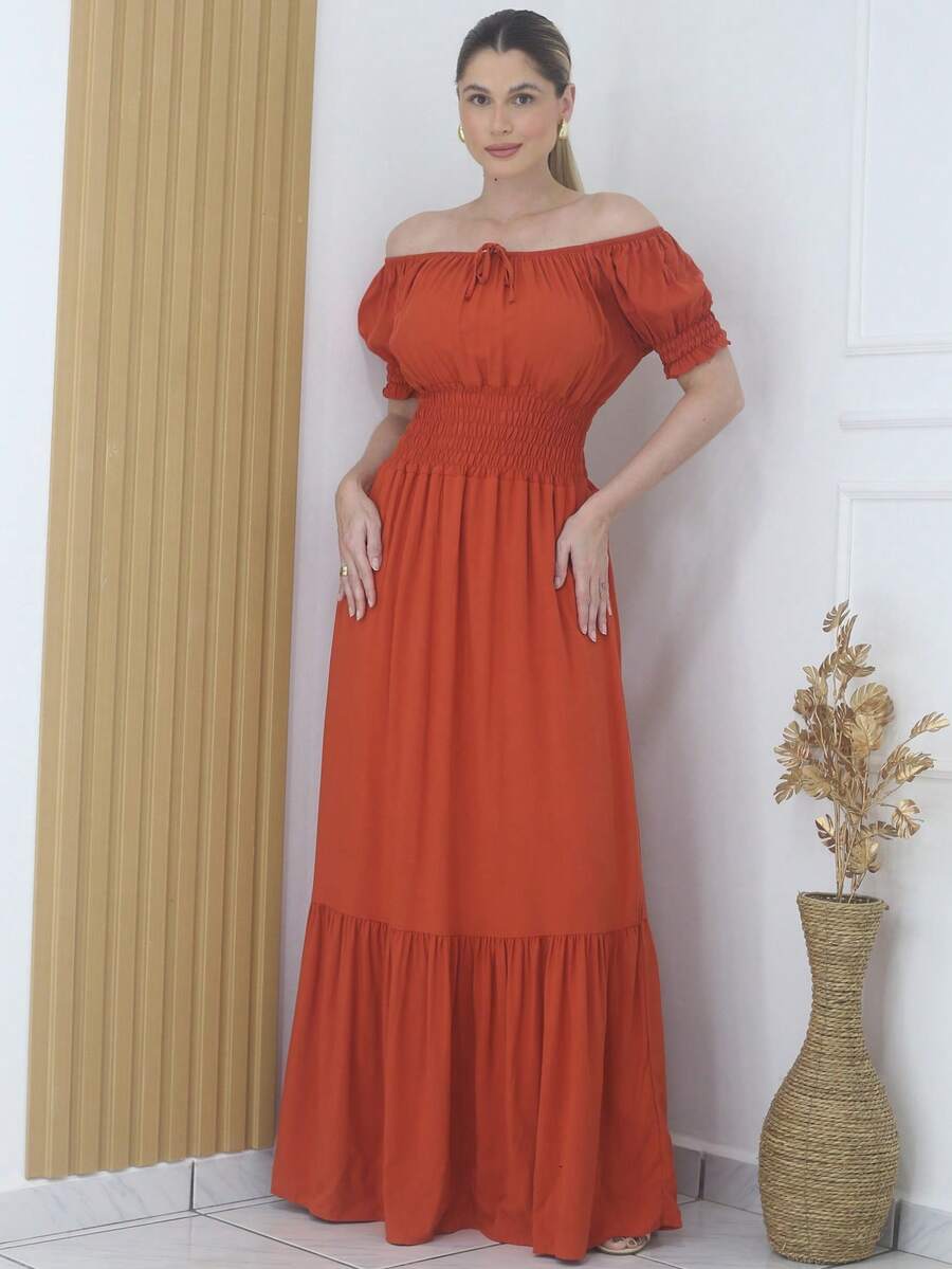 Long Evangelical Party Dress Has Lining And Elastic - Terracotta - View 1