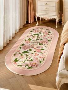 1pc Pink Flower French Style Oval Floral Rug For Bedroom, Soft & Plush Princess Room Carpet, Machine Washable & Non-Slip, Suitable For Thanksgiving, Mother's Day, Graduation, National Day, Wreath Festival - Multicolor - View 2