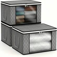 Bolsa de almacenamiento plegable con asas, ventana transparente, adecuada para ropa de cama, ropa y talla grande, organizador de almacenamiento doméstico de uso múltiple