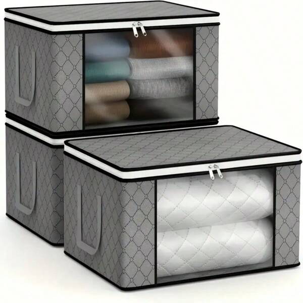 Bolsa de almacenamiento plegable con asas, ventana transparente, adecuada para ropa de cama, ropa y talla grande, organizador de almacenamiento doméstico de uso múltiple