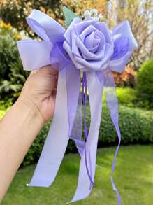 Set de 6 piezas con decoraciones para bodas que incluyen flor de nomeolvides, rosa, espejo retrovisor, lazo, farol y decoraciones para silla del pasillo nupcial, para decoración floral en sillas y bancos