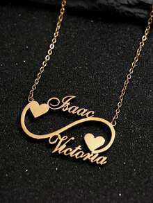 1pc 18k Gold Stainless Steel Two Names Infinity Necklace Necklace Accessory, Name Necklace, Double Name Necklace, Custom 3D Name Plate Necklace, Gold Nameplate Necklace - Multicolor - View 3