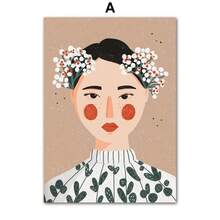 1pc Bohemian Style Fashion Girl With Floral & Leaf Illustration Wall Art Poster, Nordic Style Poster And Print For Living Room Decor, Available With/Without Frame - Multicolor - View 11