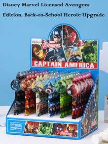 Disney 48pcs Disney Marvel Authorized Back-To-School Avengers Press Pen - Mech Style Acrylic Hero Badge Clip With 0.5mm Combat-Grade Ink, Superhero Power Boost Stationery Set, Epic Gift For Boys (Achievement Unlocked Writing )