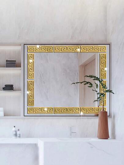 10pcs DIY Mirror Stickers, Removable Self-Adhesive Wall Decals, Geometric Greek Key Pattern, Suitable For Home Decor, Art Studio, Bedroom Background