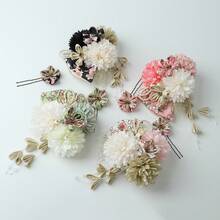 Hanfu Silk Flower Hair Accessory And Japanese-Style Fine Work Updo Hair Makeup And Styling Travel Photo Hair Flower Set Kimono Hair Comb Set - Black - View 6