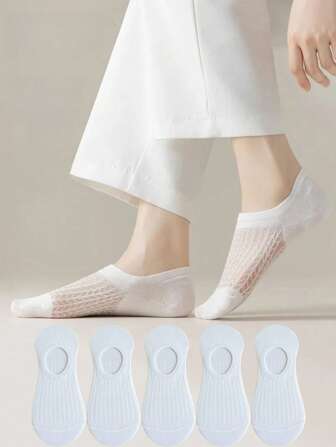 5双装隐形女式船袜夏季硅胶防滑踝袜低帮女式薄款露趾透气短袜隐形