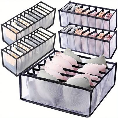 1pc/3pcs/5pcs Foldable Underwear Storage Box, Closet Organizer Box With Dividers For Bras, Socks, Underwear, Drawer Storage Organizer
