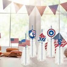 24pcs/Set 4th Of July Disposable Straws Flags Decor Well Crafted Patriotic Drinking Straws For American National Day Theme Decor